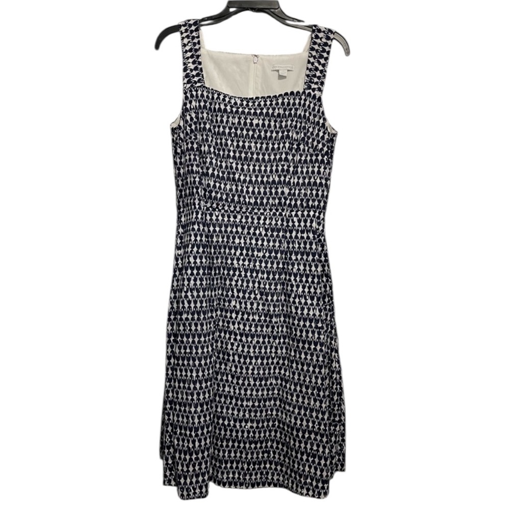 NY & Company White Navy Blue Eyelet Sleeveless Dress